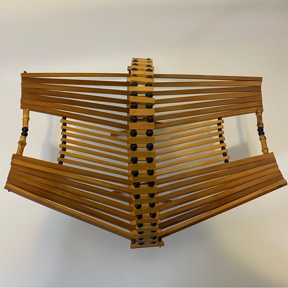 Mid Century folding collapsible bamboo fruit basket vintage MCM Japanese - Picture 5 of 14